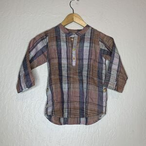 CHABOUKIE Plaid Linen Tunic Dress With Pockets Girls Size 5